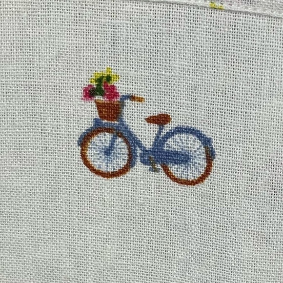RAE DUNN Bicycle Flowers in Basket Linen Button Up Shirt Medium Novelty Print - Picture 6 of 16